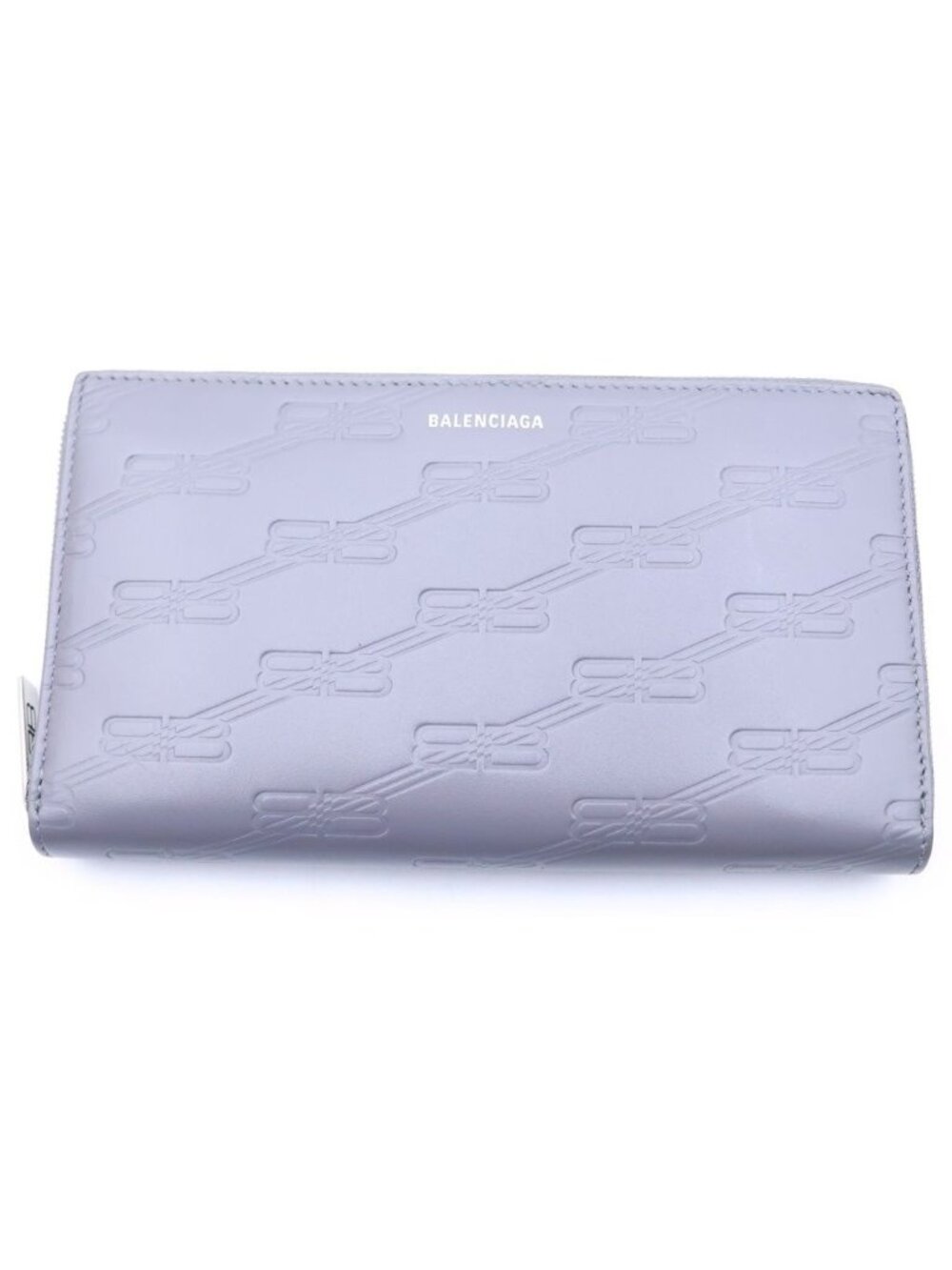Balenciaga Zip Around Wallet BB Logo Leather Gray